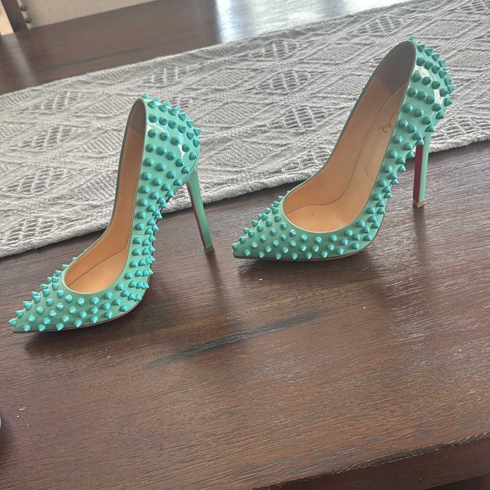 Christian Louboutin 37 pigalles spikes teal - Picture 2 of 6